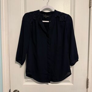 Banana Republic Dark Blue Blouse with Lace Accents